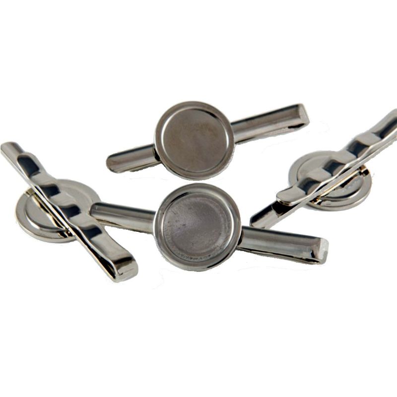 Tie Slide Blank 16mm Round Silver and clear dome